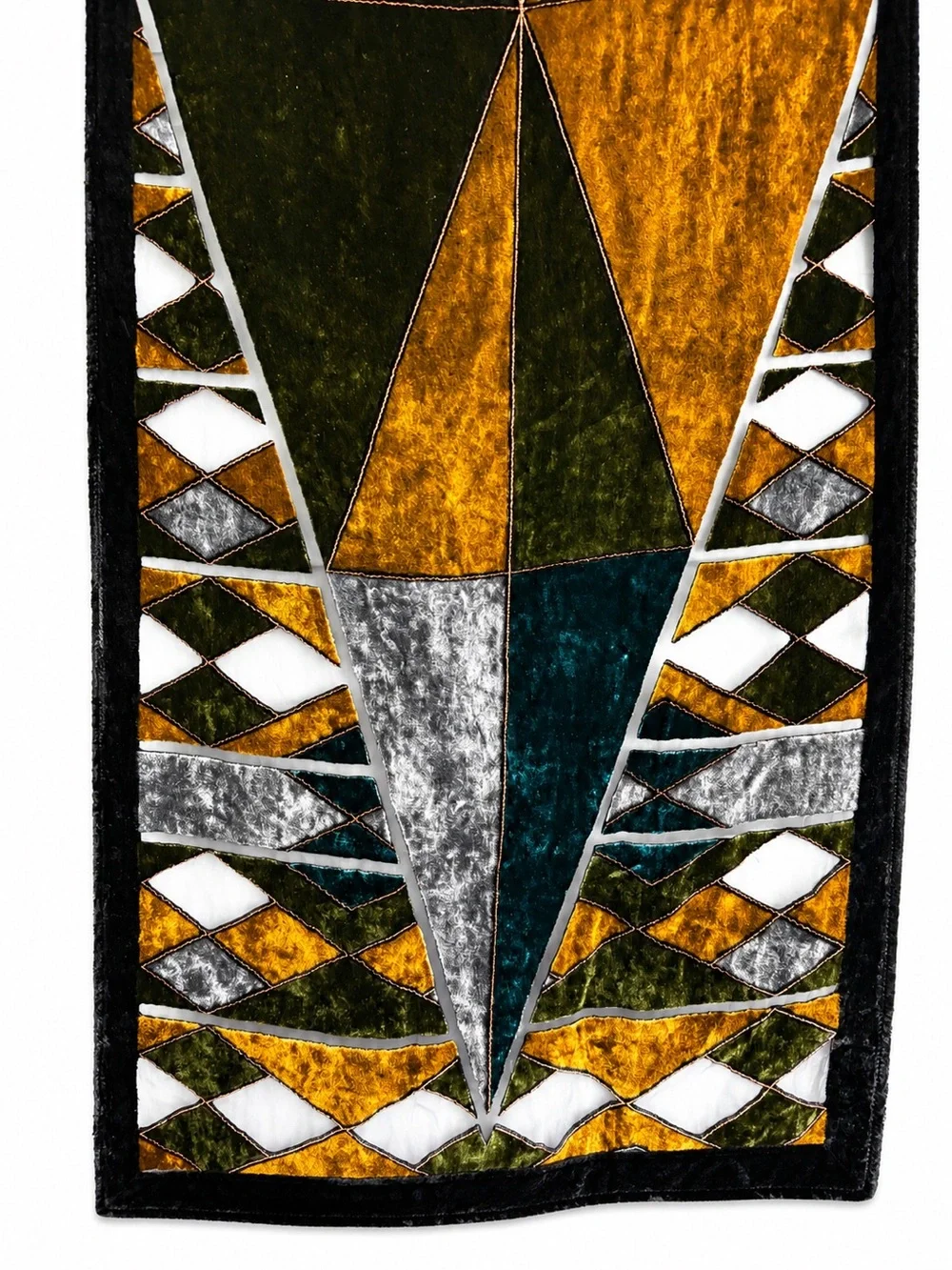 Geometric Velvet Patchwork Scarf Jewel Tone Art Deco Style 13” x 57.5”